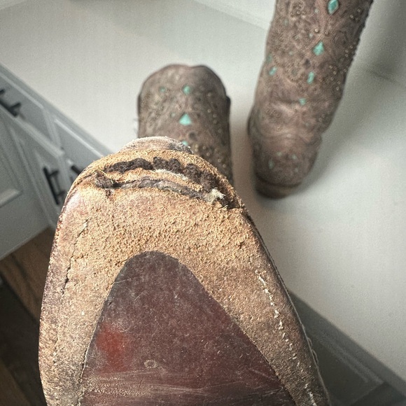 Corral Boots Western Studded Cowboy Women’s 7.5M Turquoise Inlay Leather - Picture 9 of 11